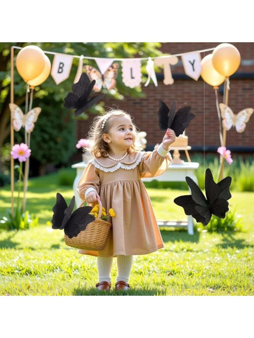 3D Black Butterfly Party Decorations - 4 Pcs Crepe Paper Hanging Decor for